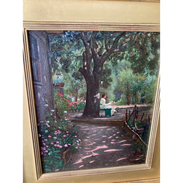 Important American Heritage Art Walter I. Cox 1866 - 1930 Lady Under a Tree Signed W.I.Cox. (Lower Right) Oil on Board Americana For Sale - Image 6 of 10