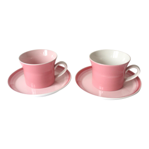 Mid 20th Century Mikasa Playmates Sarsaparilla, Ben Siebel Duplex Pink and White Cups and Saucers- 4 Pieces