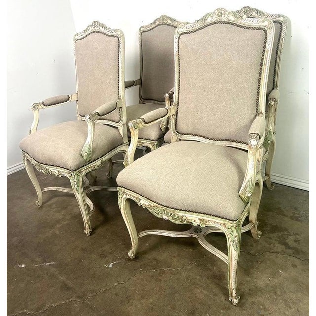 Wood Set of Four French Louis XV Painted Dining C. 1900 For Sale - Image 7 of 18