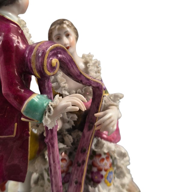 French Porcelain Lace Group of Musical Couple from Bourdois & Bloch For Sale - Image 8 of 11