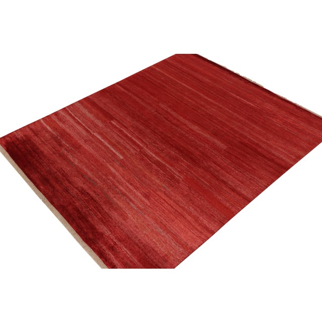 Rug & Kilim 2010s Rug & Kilim’s Contemporary Rug in Solid Red Striations, Plain Piece For Sale - Image 4 of 7
