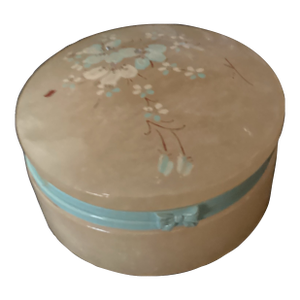 Trinket Box Vintage Rb Genuine Alabaster Stone Made in Italy Yellow Mint Green Trim Bow