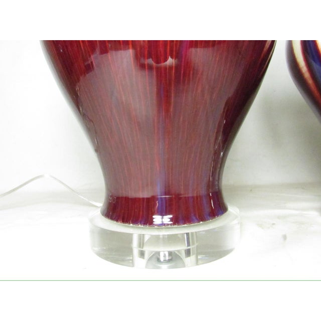 Chinese Pair of Chinese Porcelain Flambé Lamps For Sale - Image 3 of 16
