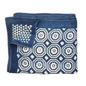 Contemporary Queen Mandir Navy Blue Cotton Quilt
