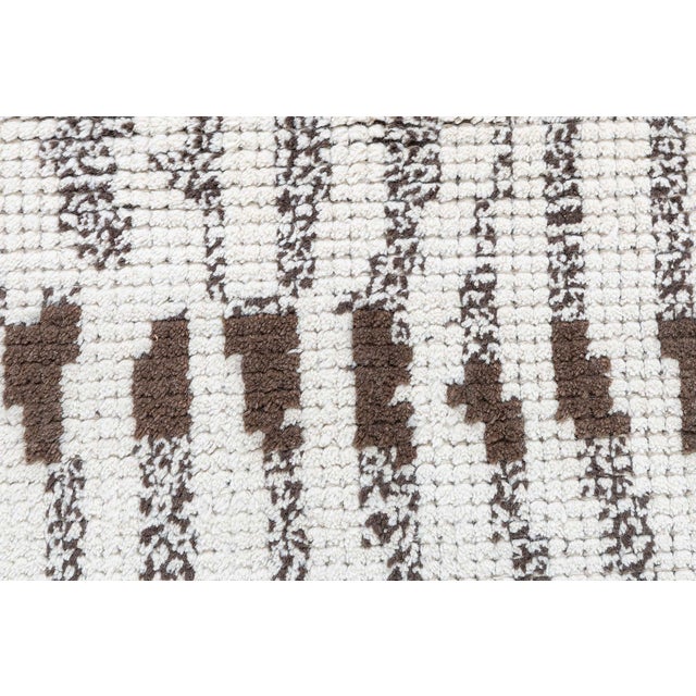 Ivory "Timberline" Modern Abstract Linear Striation Ivory With Charcoal Rug For Sale - Image 8 of 9