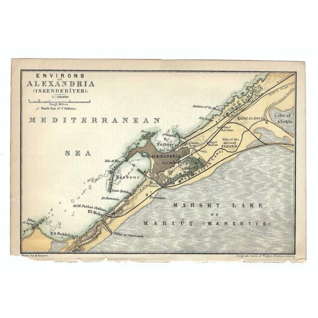 Circa 1900 map of the Alexandria, Egypt from an Egyptian travel atlas. Combined shipping available, please inquire....