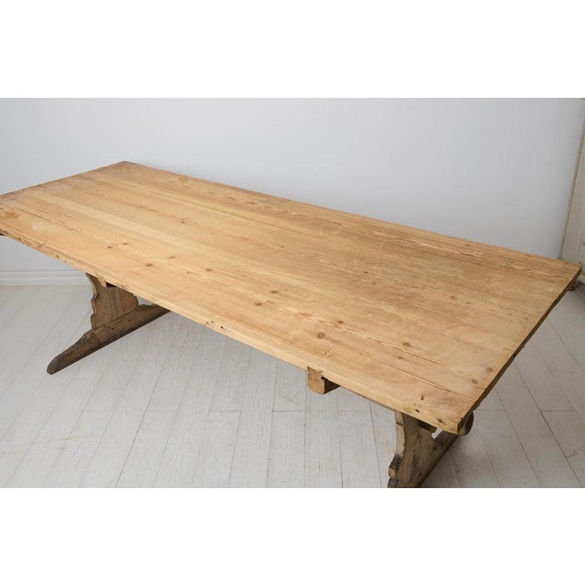 Large Antique Swedish Dining Trestle Table in Pine For Sale - Image 9 of 17
