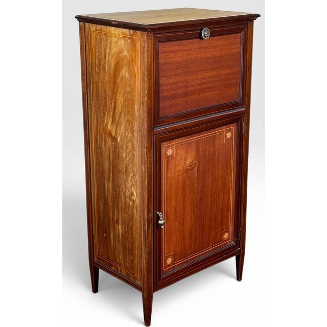 French Vintage French Louis XVI Style Inlaid Mahogany Semainier Secretary Desk For Sale - Image 3 of 15