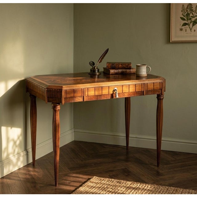 Art Deco Walnut Writing Table with Satinwood Inlay, 1925 For Sale - Image 12 of 18