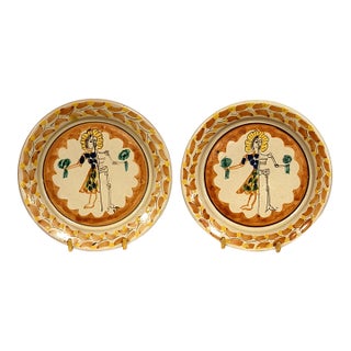 Vintage Mexican Majolica Day of the Dead Salad Plates - A Pair For Sale