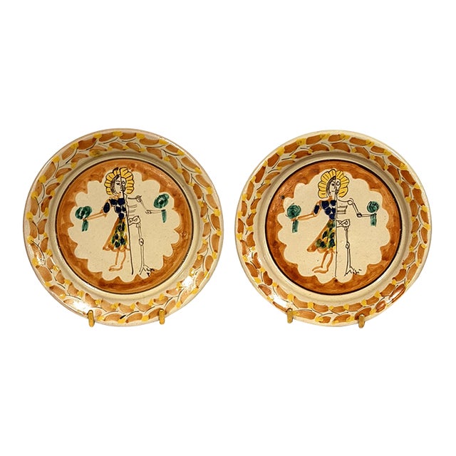 Vintage Mexican Majolica Day of the Dead Salad Plates - A Pair For Sale