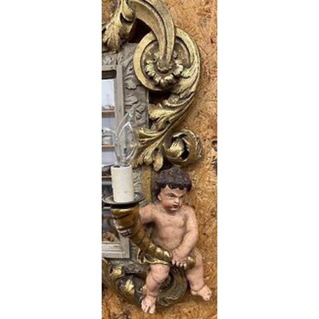 French Vintage Giltwood Cherub Mirror For Sale - Image 3 of 5