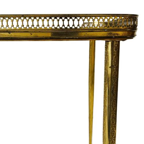 Gold Vintage Hollywood Regency Neoclassical Brass Side Table with Leather Top and Gallery Edge, 1960s For Sale - Image 8 of 13