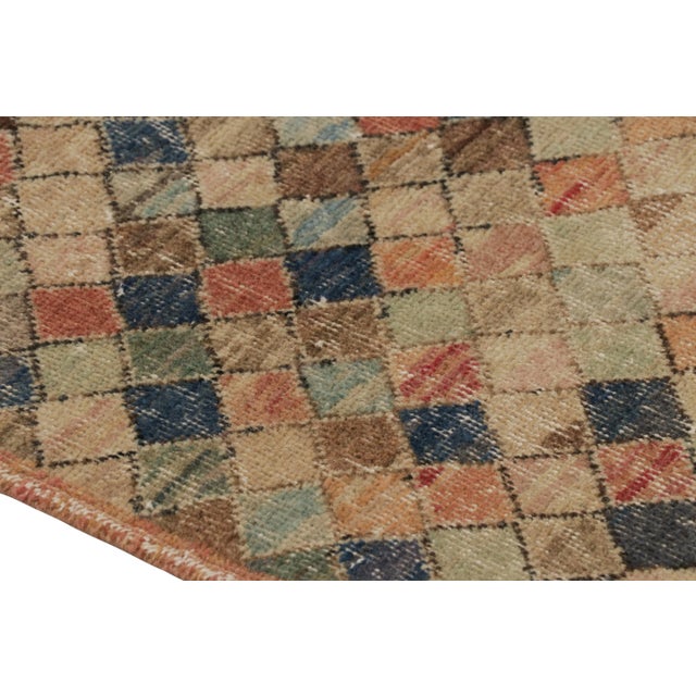 Vintage Distressed Runner Rug, Polychromatic Geometric Design - Rug & Kilim For Sale In New York - Image 6 of 7