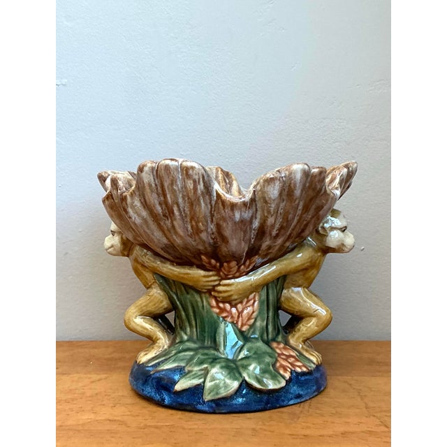 Vintage Boho Majolica Monkey Shell Bowl For Sale - Image 9 of 12