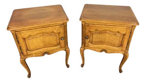 Vintage French Louis Style Oak Nightstands, Set of 2