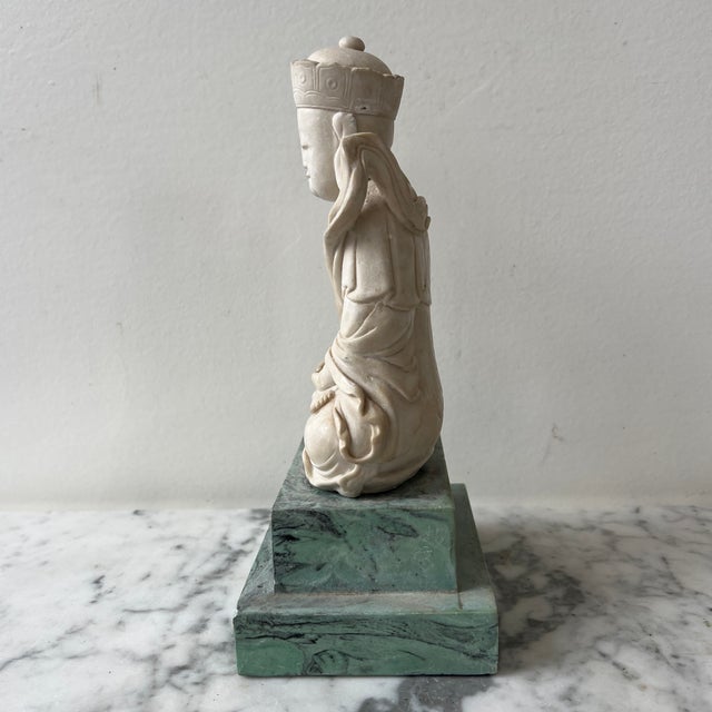 Mid 20th Century Metropolitan Museum Vintage Replica Seated Buddha on Green Marbled Stand For Sale - Image 5 of 6