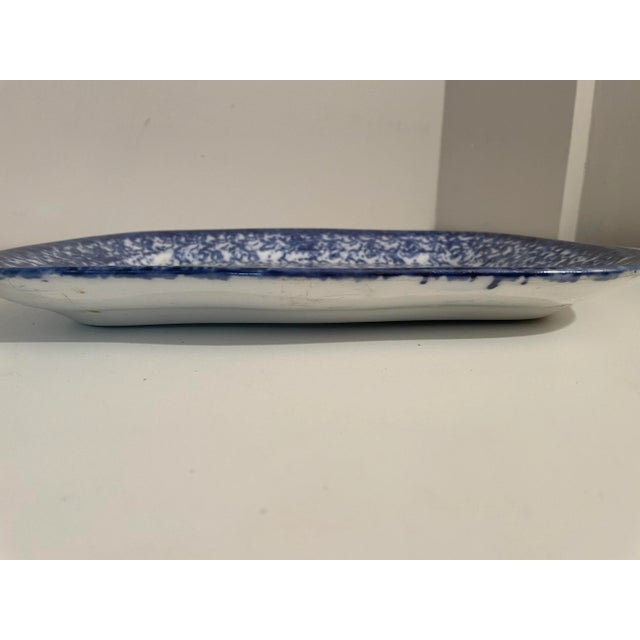 American Antique Spongeware Serving Platter - Blue and White Primitive Pottery For Sale - Image 3 of 8