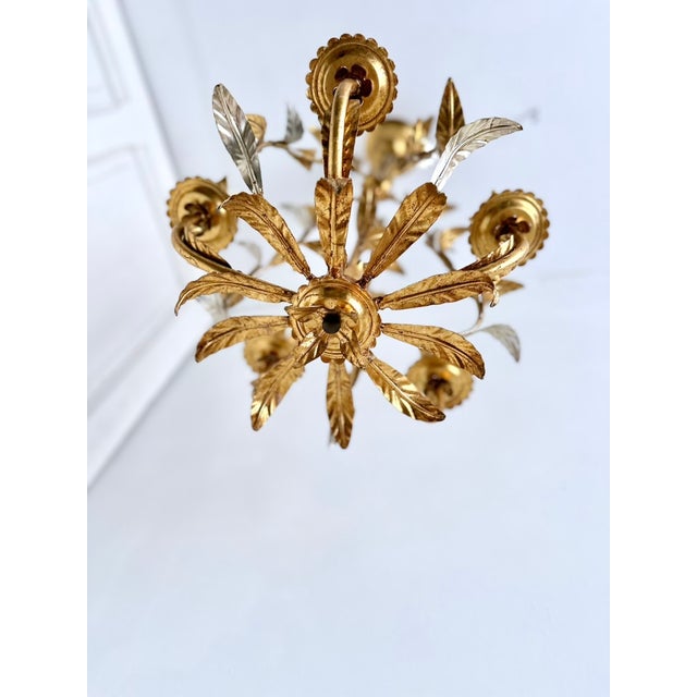 Metal French Gilt and Silvered Tole Leaf 5-Light Chandelier, 1960s For Sale - Image 7 of 16