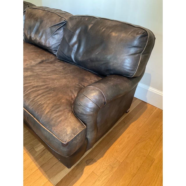 Restoration Hardware Restoration Hardware English Classic Roll Arm Three Cushion Leather Sofa For Sale - Image 4 of 4
