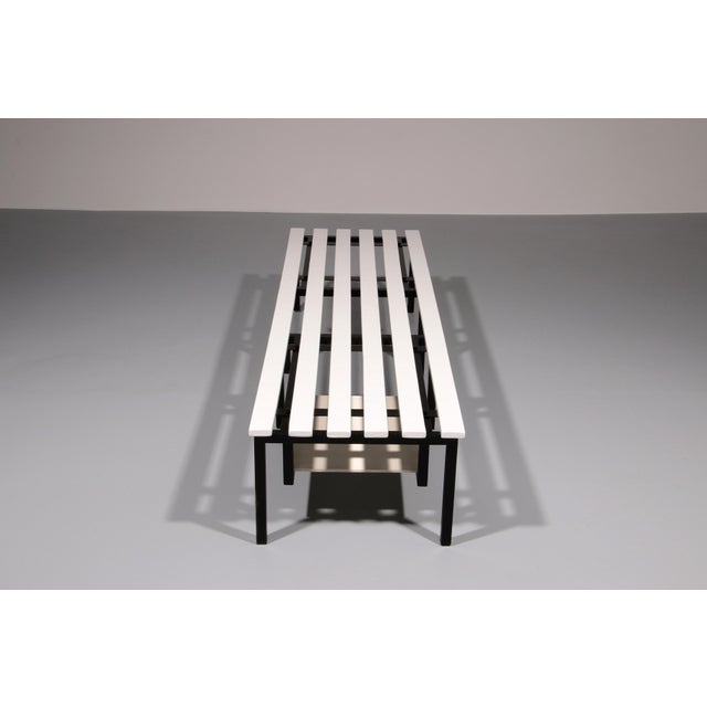 Vintage White Wooden Bench with Black Metal Frame, 1950s For Sale - Image 6 of 13