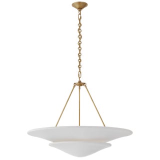 AERIN for Visual Comfort Signature Mollino Large Tiered Chandelier in Hand-Rubbed Antique Brass with Plaster White Shade For Sale