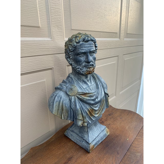 Classical Roman Vintage Classical Plaster Male Bust Sculpture of Roman Emperor Antoninus Pius For Sale - Image 3 of 9