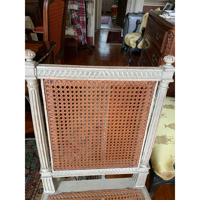 Almond French Neoclassical Distressed Painted and Cane Chairs - a Pair For Sale - Image 8 of 11