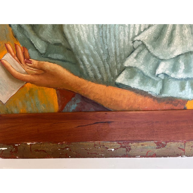 Blue 20th Century Oil Portrait of a Spanish Carmen Style Gypsy Woman in Large Frame For Sale - Image 8 of 12