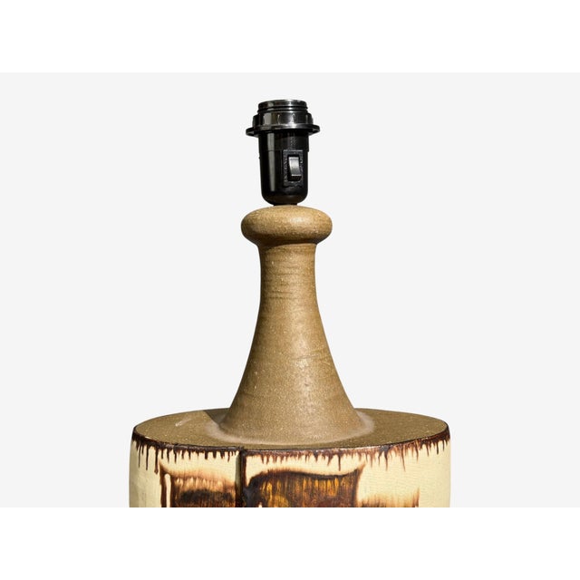 Bj Keramik, Large Table Lamp, Brown Stoneware, Denmark, 1960's For Sale - Image 9 of 12