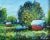 Red Cottages & Lush Landscape Oil Painting Including the Antiqued Gold Wood Frame For Sale - Image 4 of 10
