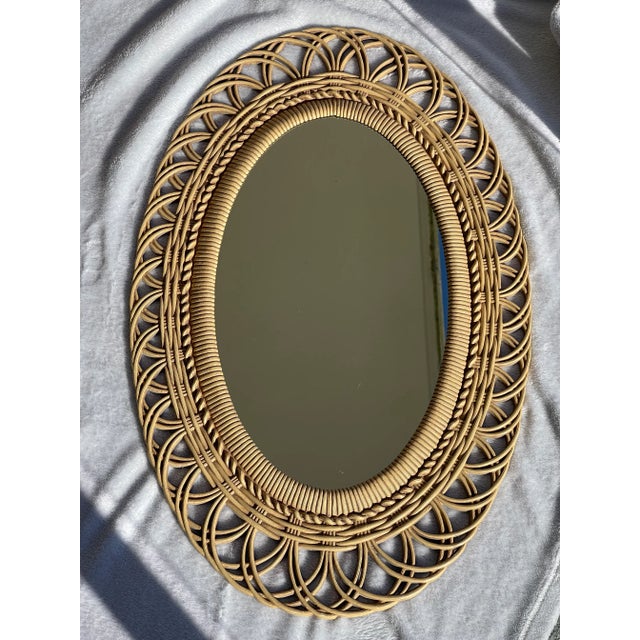Vintage Late 20th Century Mgm Boho Chic Faux Rattan Oval Wall Mirror For Sale - Image 9 of 9