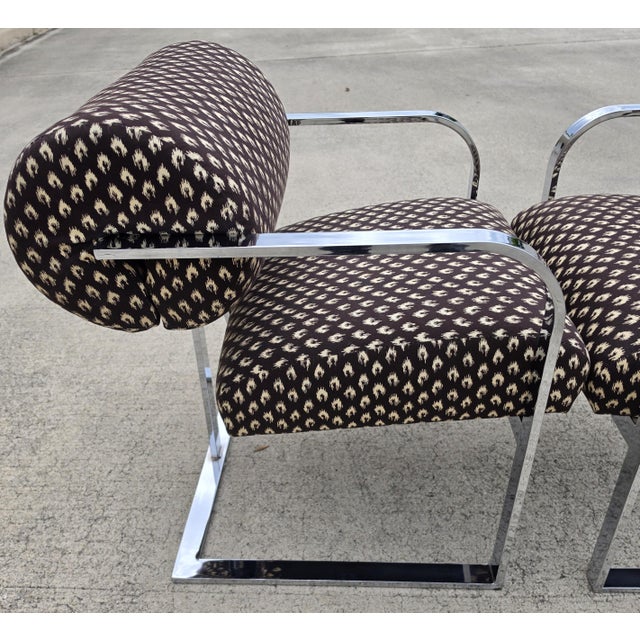 Milo Baughman for Thayer Coggin 1970s Postmodern Chrome Cantilever Armchairs Pair For Sale - Image 10 of 18