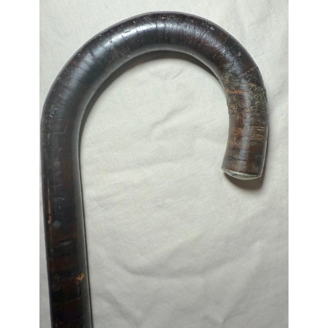 Antique 19th Century Handmade Segmented Brown Leather Nickel Walking Stick Cane For Sale - Image 11 of 11