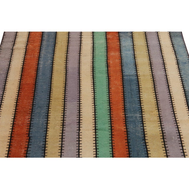 Rug & Kilim 1960s Vintage Distressed Rug in Multicolor Striped Pattern For Sale - Image 4 of 5