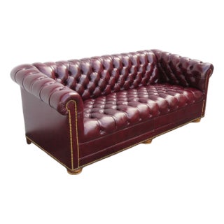 Oxblood, Burgundy Leather Tufted Chesterfield Long Couch Sofa 6040 For Sale