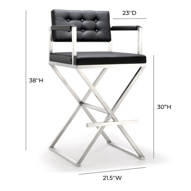 Black Director Black Vegan Leather & Steel Bar Stool For Sale - Image 8 of 10