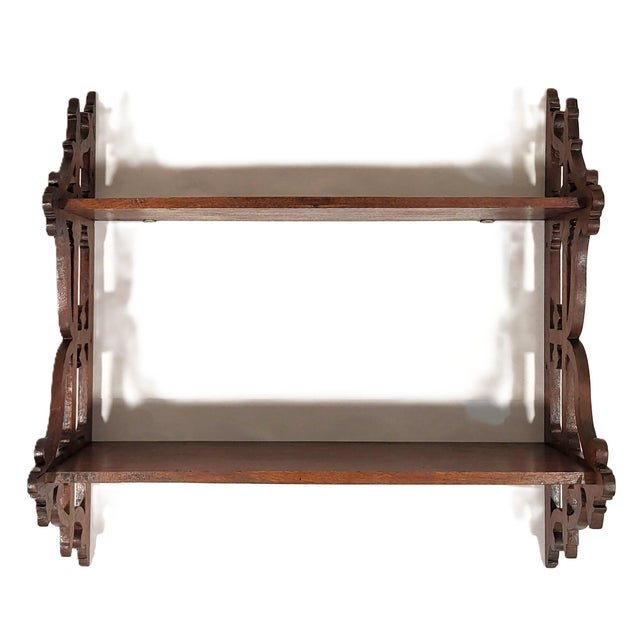Wood Antique American Mahogany Victorian Pierce Carved Wall Shelf 3 Tier Bookshelf For Sale - Image 7 of 8