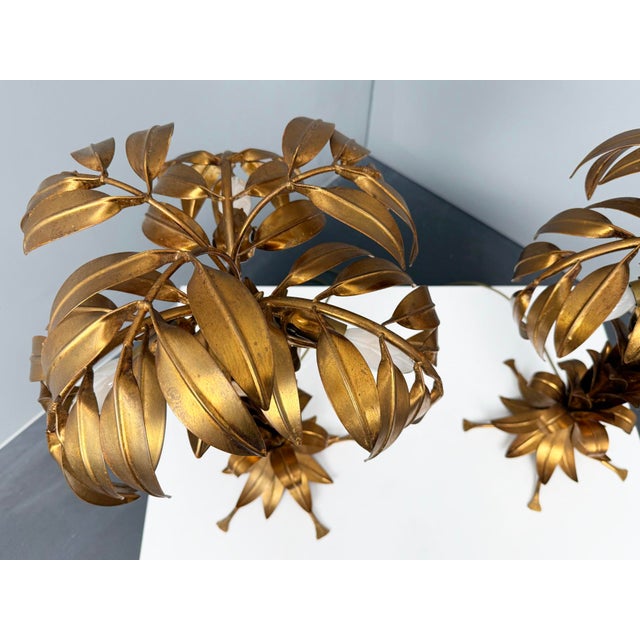 Metal Gold-Plated Palm Tree Table Lamps by Hans Kögl, Germany, 1970s, Set of 2 For Sale - Image 7 of 9