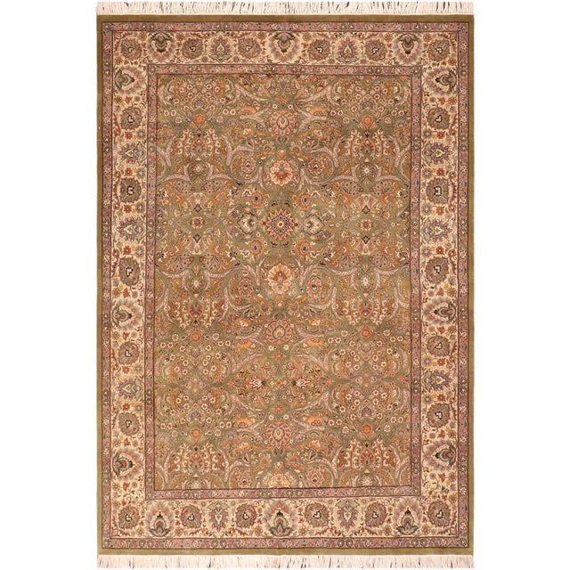 Shabby Chic Floral 1990's Pak-Persian Green/Beige Wool Rug - 6'1'' X 8'6'' For Sale - Image 9 of 9