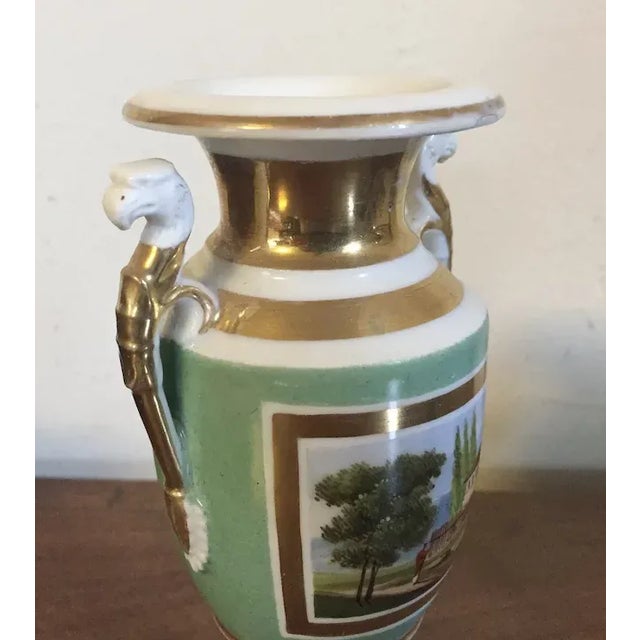 1820 French Empire Porcelain Vase Decorated with Landscape Scene and Trophies For Sale - Image 9 of 13