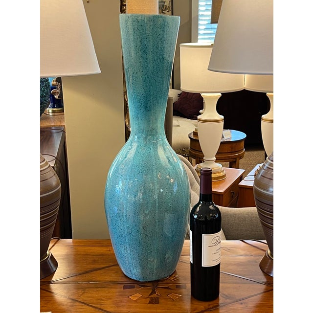 Large Jaru of California Ceramic Vase With Cerulean Blue Crackle Glaze For Sale - Image 9 of 9