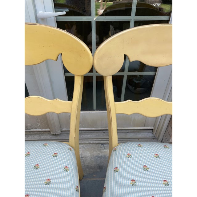 1980s Vintage Painted French Country Dining Chairs With Scalamandre