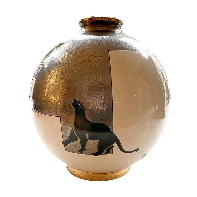 Spherical Vase with Gold Leaf and Platinum Plating in 18 Carats, France For Sale - Image 4 of 11