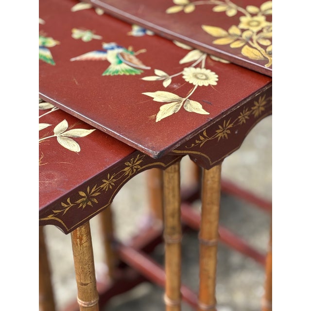 French Floral Painted Nesting Tables, 1880s, Set of 4 For Sale - Image 9 of 13