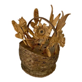 Vintage Brass Hors d'Oeuvre Flower Basket Forks Set- 10 Pieces For Sale