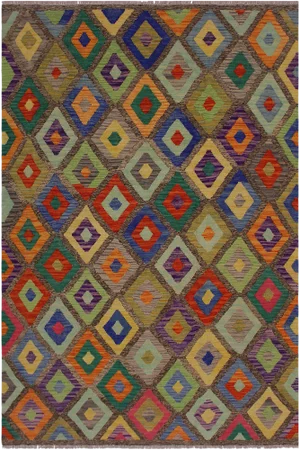 Rustic Southwestern Tribal Kilim Brown Hand-Woven Wool Rug -4'10 X 6'7