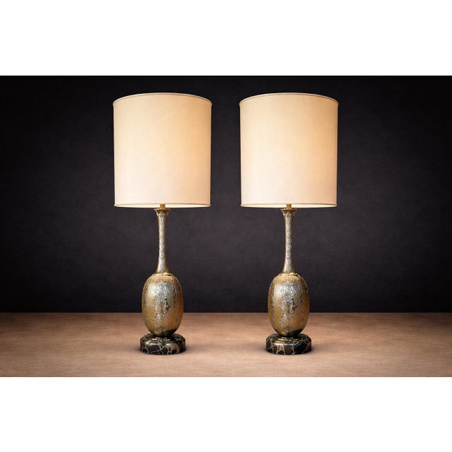 Metal 1930s Art Nouveau Table Lamps in Metal, Brass and Marble - a Pair For Sale - Image 7 of 9