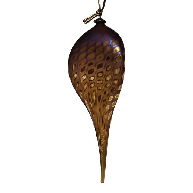 Early 20th Century Signed Zweifel Art Glass Iridescent Teardrop Ornament For Sale