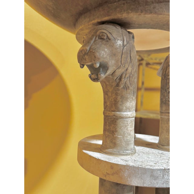 Postmodern Etruscan Revival Travertine and Faux Stone Lion Torchiere Floor Lamp For Sale - Image 11 of 12